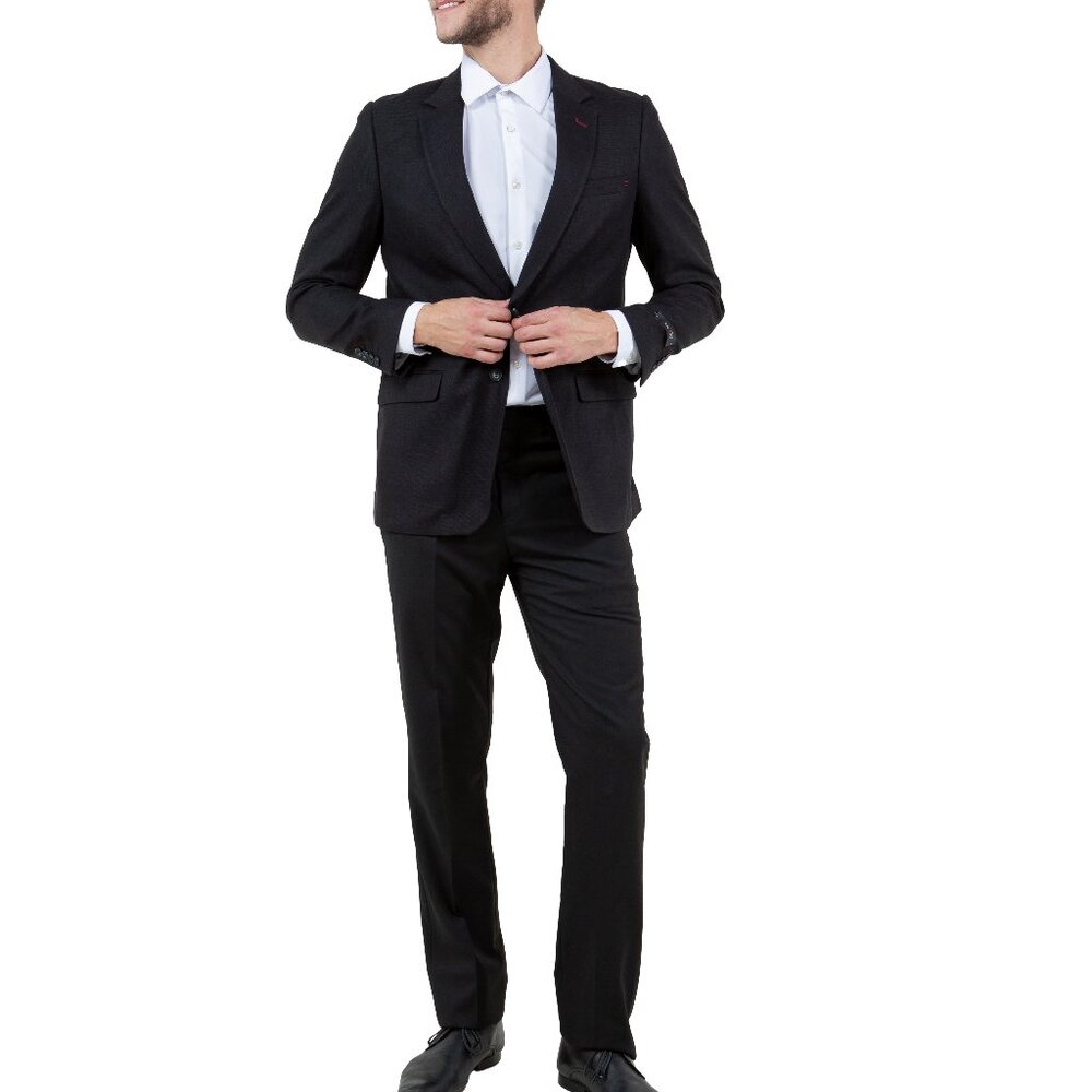 Black Linen Look Notch Lapel Men's Jacket
